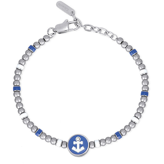 Bracciale in acciaio e centrale con smalto blu 2JEWELS uomo cristalli
