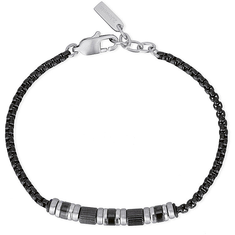 Bracciale in acciaio ip nero con centrali 2jewels uomo moda casual