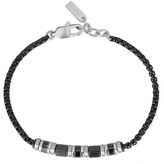Bracciale in acciaio ip nero con centrali 2jewels uomo moda casual