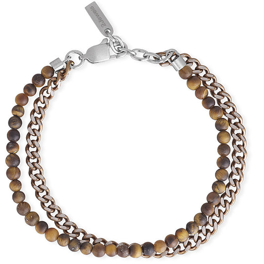 BRACCIALE sfere OCCHIO DI TIGRE E ACCIAIO316L ipoallergenico 2JEWELS uomo