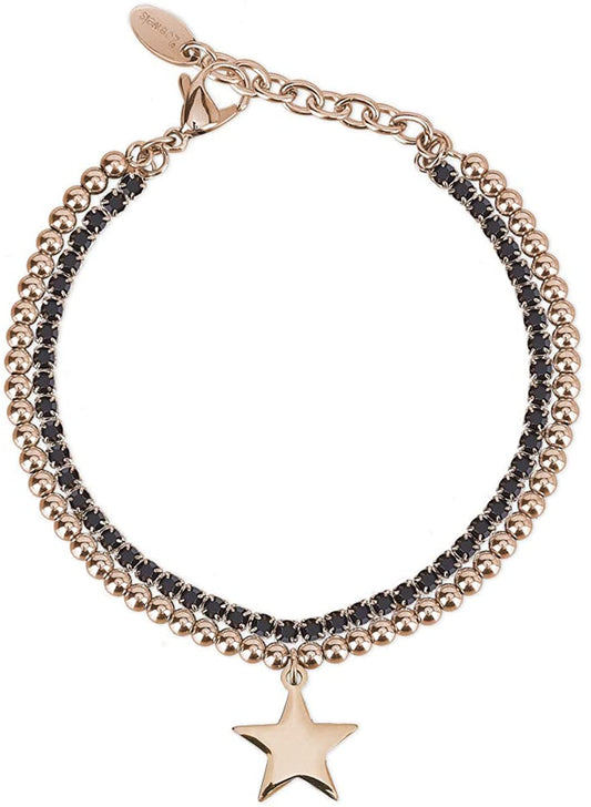 2JEWELS bracciale doppio filo in acciaio dorato per donna con pendente stella 232115