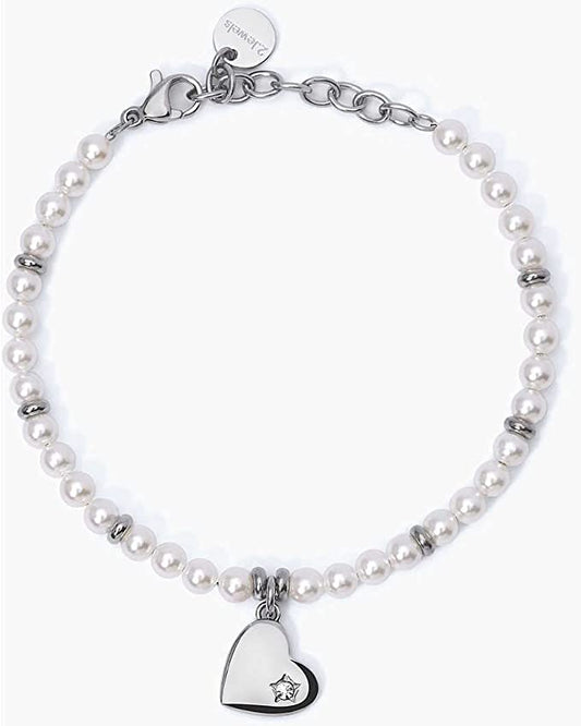 2JEWELS BRACCIALE IN ACCIAIO PER DONNA CON PERLE NATURALI E CIONDOLO CUORE 232339