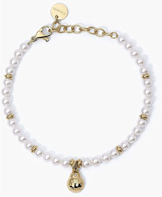 2JEWELS BRACCIALE  PERLA ACCIAIO DORATO E CIONDOLO 232340