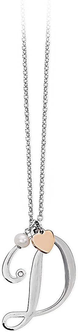 2jewels Collana Iniziale Lettera Nome con Cuore e Perla - Acciaio Argento Donna
