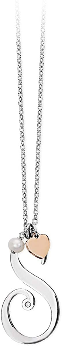 2jewels Collana Iniziale Lettera Nome con Cuore e Perla - Acciaio Argento Donna