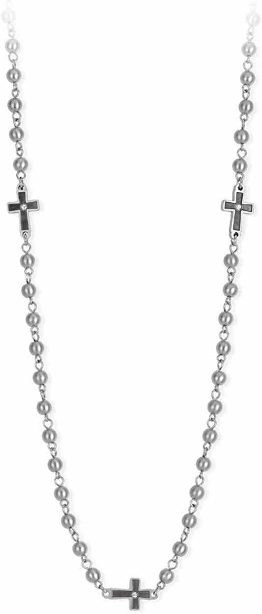2jewels collana lunga rosario croce sfere grani in acciaio per uomo 251678