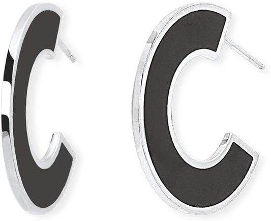 Orecchini per donna in acciaio e smalto nero a semicerchio 2JEWELS moda