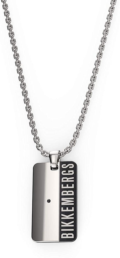 Collana per uomo in acciaio con piastrina e logo Bikkembergs BANP01WB