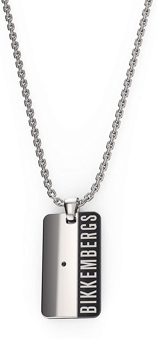 Collana per uomo in acciaio con piastrina e logo Bikkembergs BANP01WB