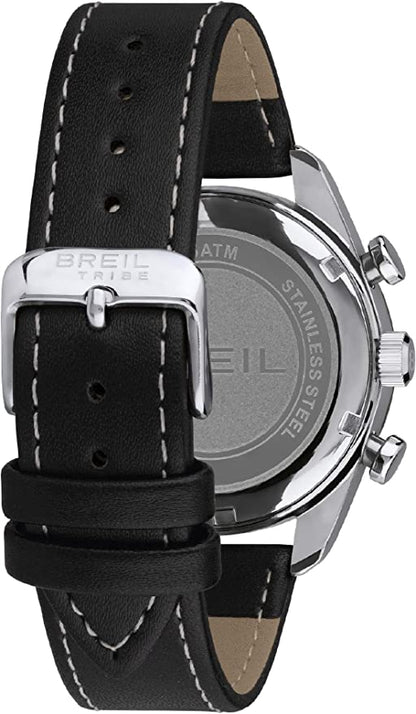 BREIL TRIBE Orologio Cronografo Uomo Al Quarzo Pelle Nera Spoiler EW0480