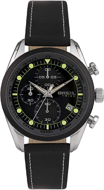 BREIL TRIBE Orologio Cronografo Uomo Al Quarzo Pelle Nera Spoiler EW0480
