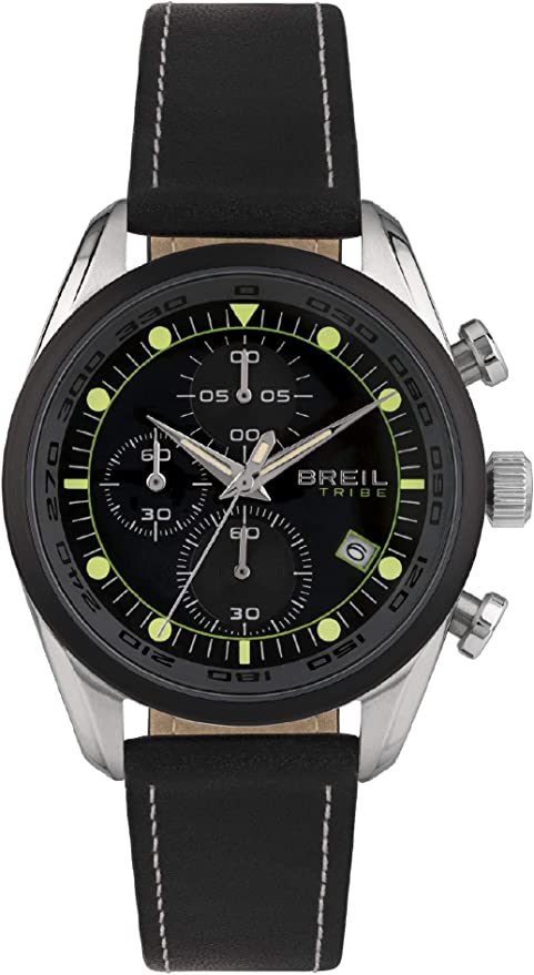 BREIL TRIBE OROLOGIO CRONOGRAFO AL QUARZO PER UOMO PELLE NERA