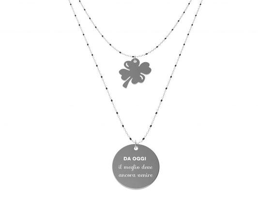 10BuoniPropositi COLLANA IN ACCIAIO DOPPIO FILO PER DONNA CON CIONDOLO QUADRIFOGLIO N9834S/N