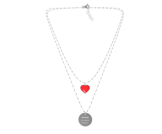 10BuoniPropositi COLLANA DOPPIO FILO PER DONNA N9905/N Cuore Rosso
