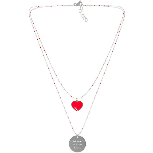10BuoniPropositi COLLANA DOPPIO FILO IN ACCIAIO PER DONNA CON CIONDOLO CUORE ROSSO N9905/R