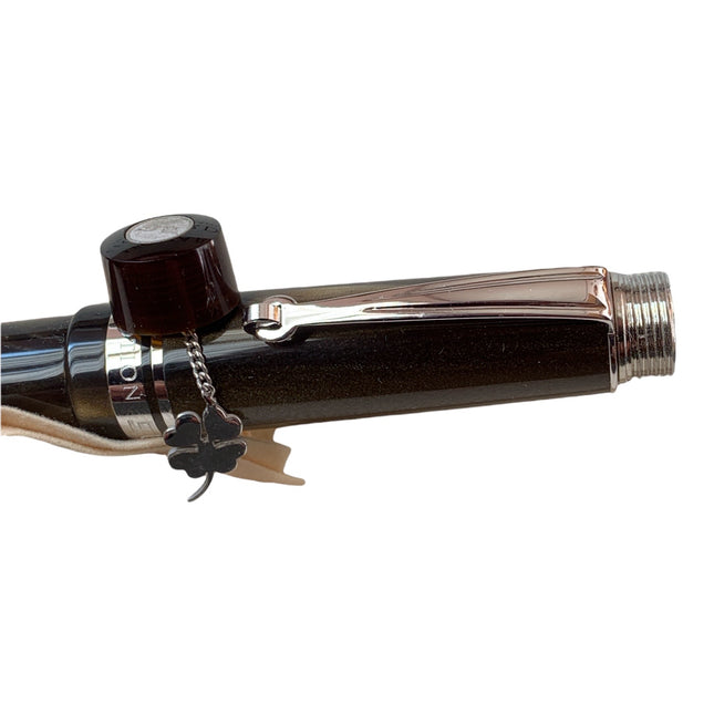 Penna Roller Officina Italiana Resina Bronzo Quadrifoglio Argento Portafortuna