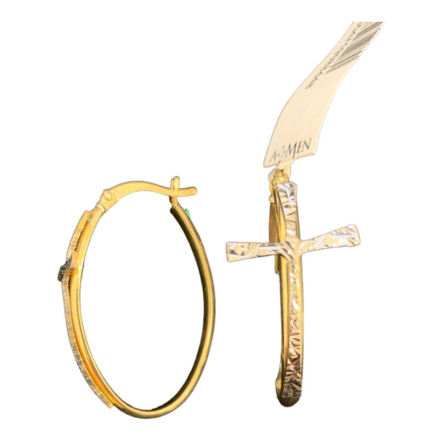 Orecchini Donna Amen OROVGB Argento 925 Dorato Croce Pendenti 4cm