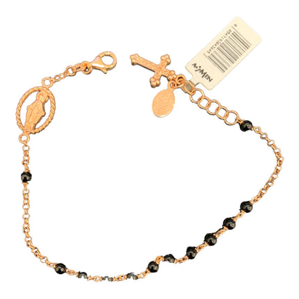 Bracciale Rosario Unisex Amen BRORO2 Argento 925 Rosa Grani Neri