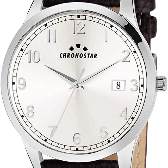 Orologio Uomo Chronostar Acciaio Cinturino Pelle Marrone Quarzo