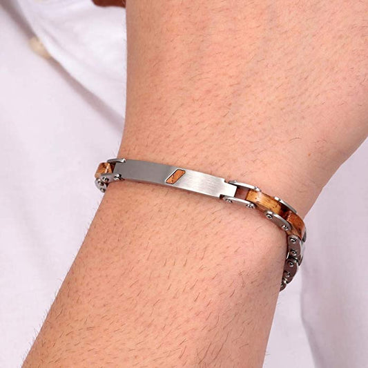 Bracciale braccialetto acciaio e legno Sector uomo moda wwod casual