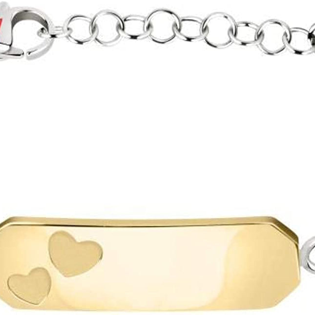 Bracciale Donna Acciaio Bicolore con Piastrina e Cuori Incisi – Sector SZS56