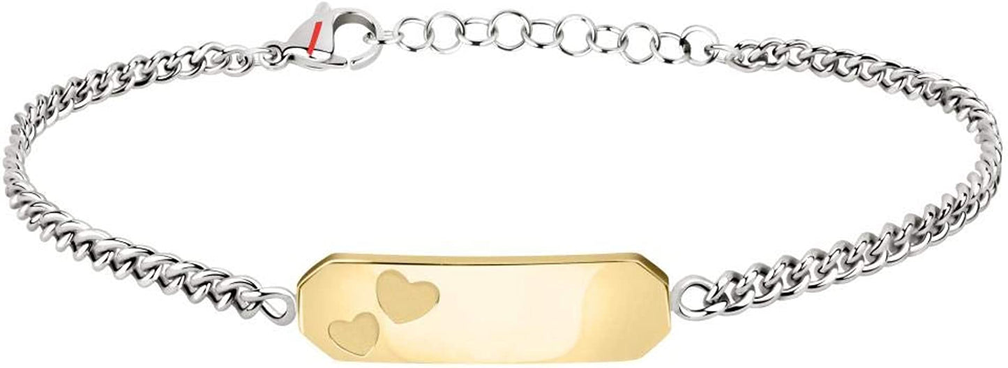 Bracciale Donna Acciaio Bicolore con Piastrina e Cuori Incisi – Sector SZS56