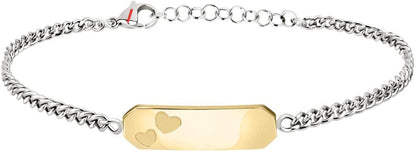 Bracciale Donna Acciaio Bicolore con Piastrina e Cuori Incisi – Sector SZS56