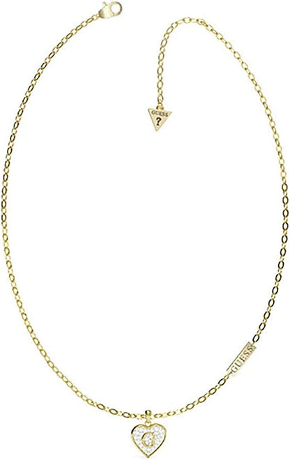 GUESS collana in acciaio dorato per donna con ciondolo cuore e strass UBN79035