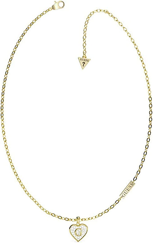 GUESS collana in acciaio dorato per donna con ciondolo cuore e strass UBN79035